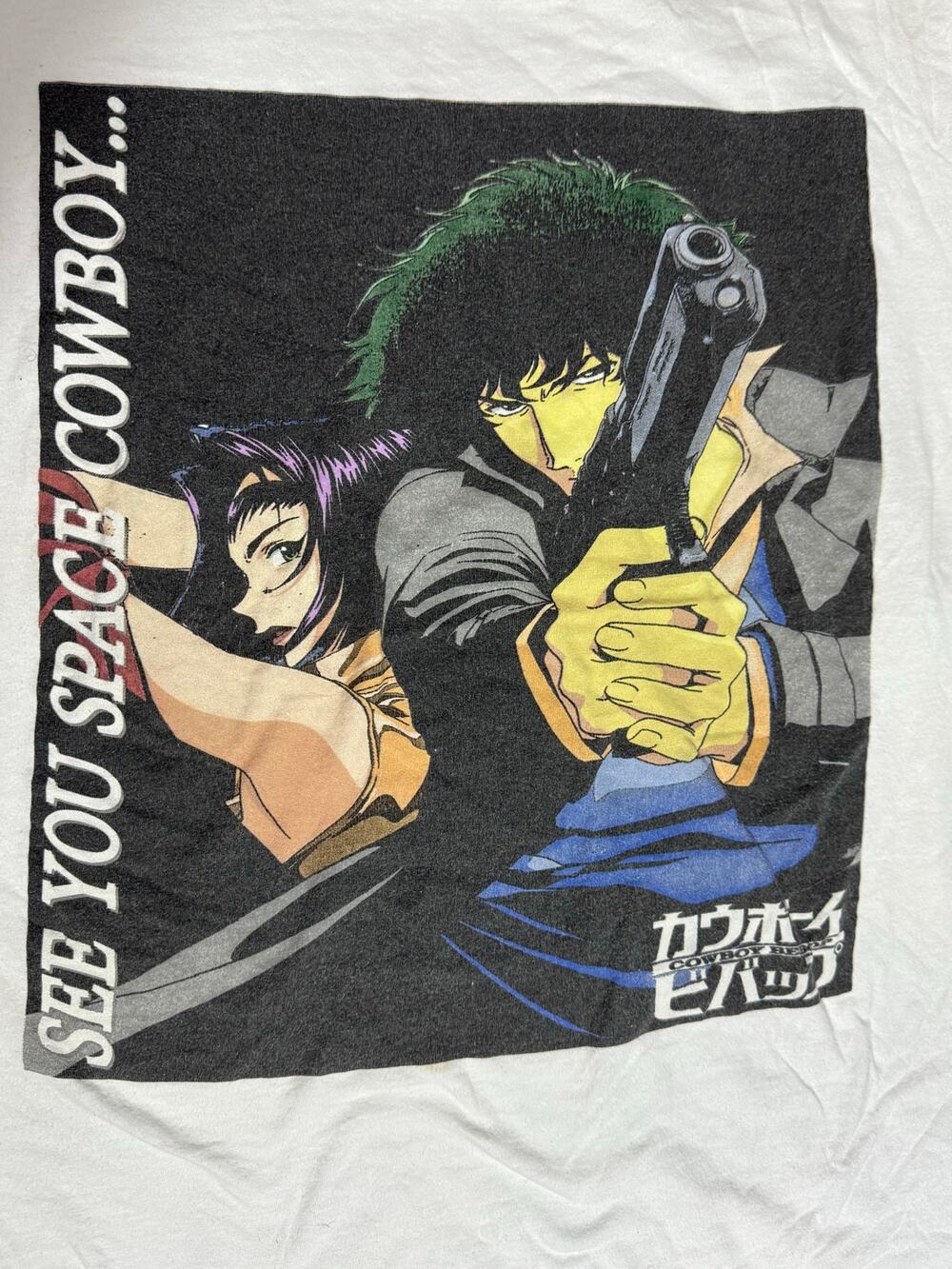 Cowboy Bebop T-Shirt White Double-Sided Print Anime Graphic Tee Size Large